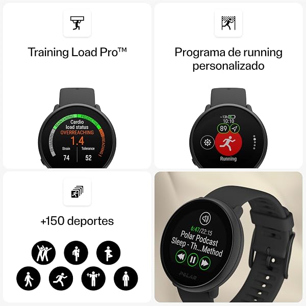 Polar Ignite 2- GPS Fitness Smartwatch - Registro de pulsaciones en muñeca, guía Entrenamientos, Seguimiento del sueño y la recuperación - Controles música, Tiempo, notificaciones - 4