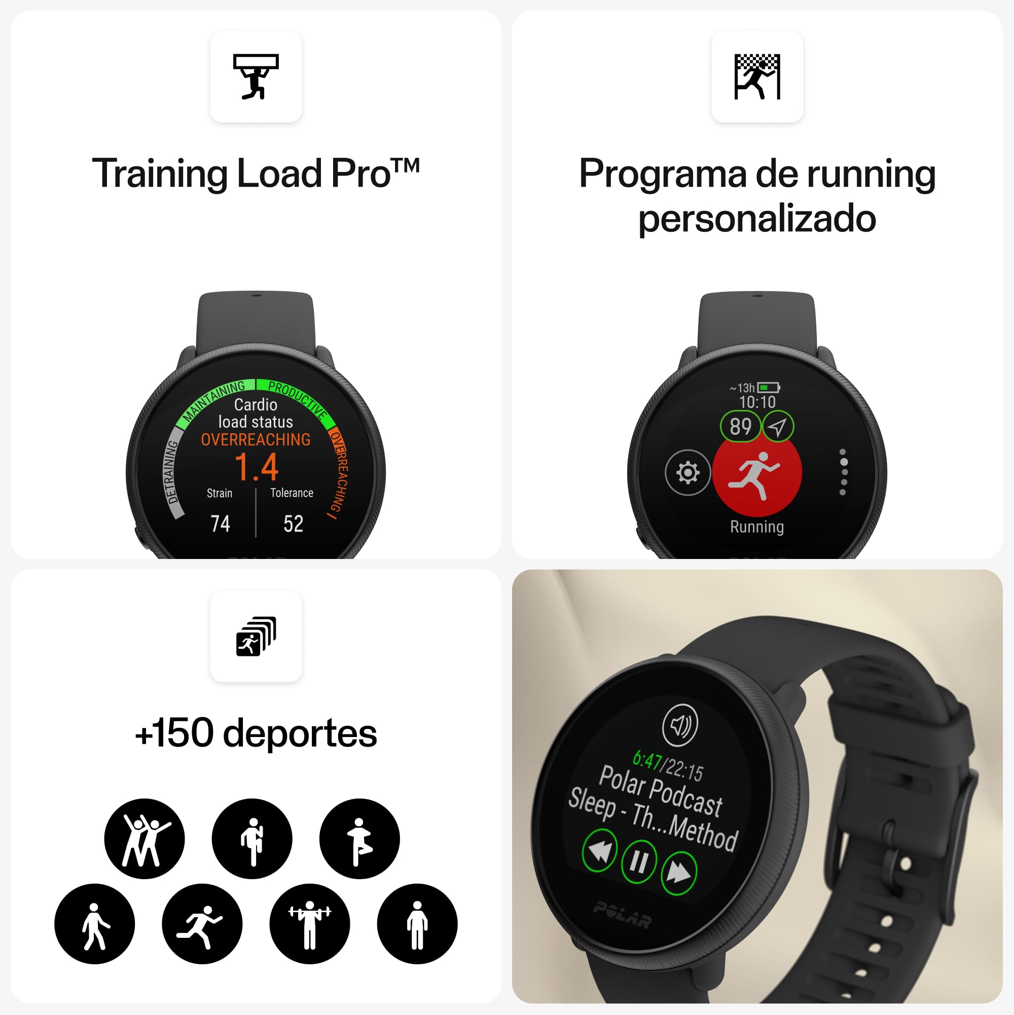 Polar Ignite 2- GPS Fitness Smartwatch - Registro de pulsaciones en muñeca, guía Entrenamientos, Seguimiento del sueño y la recuperación - Controles música, Tiempo, notificaciones — view 4