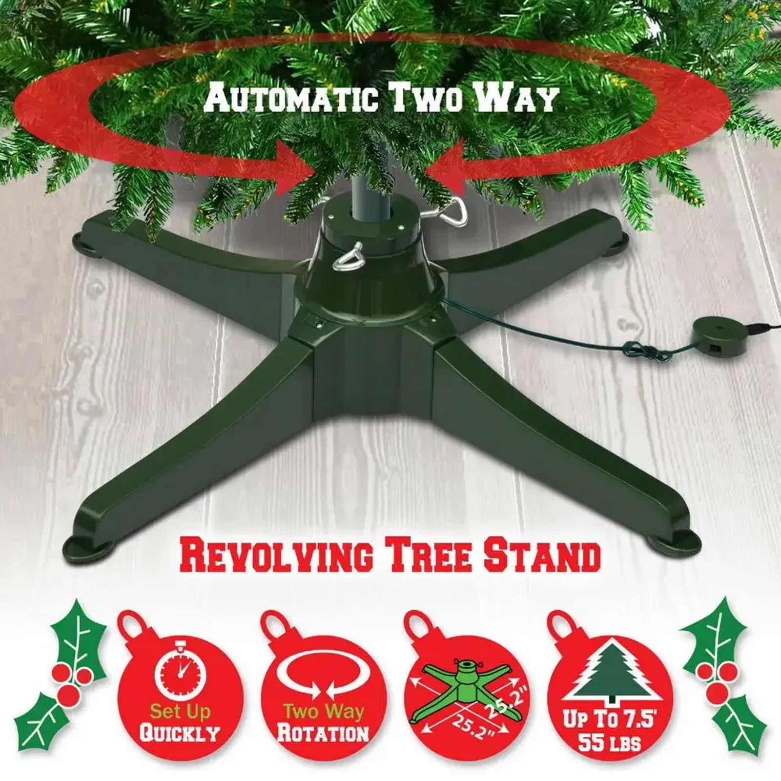 Rotating Christmas Tree Stand with Music, Drehbarer Weihnachtsbaumständer mit Musik, 360° drehbarer Christbaumständer, Musikalische rotierende Weihnachtsbaumständer für Party Dekoration (65cm)