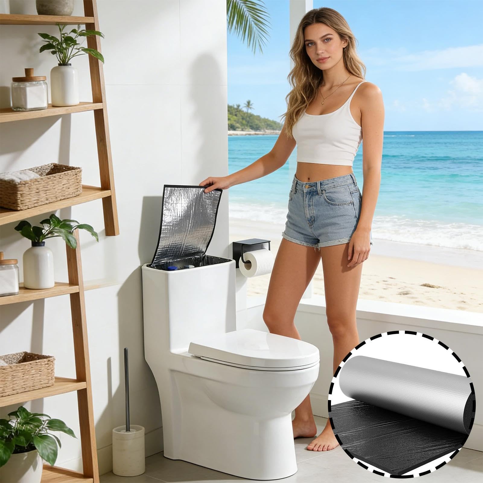 Almohadilla para tanque de inodoro, uso versátil, 100 x 40 cm, kit de aislamiento para tanque de inodoro, forro para tanques, protección anticondensación, forma bañera, ducha, fregadero, baño, cocina