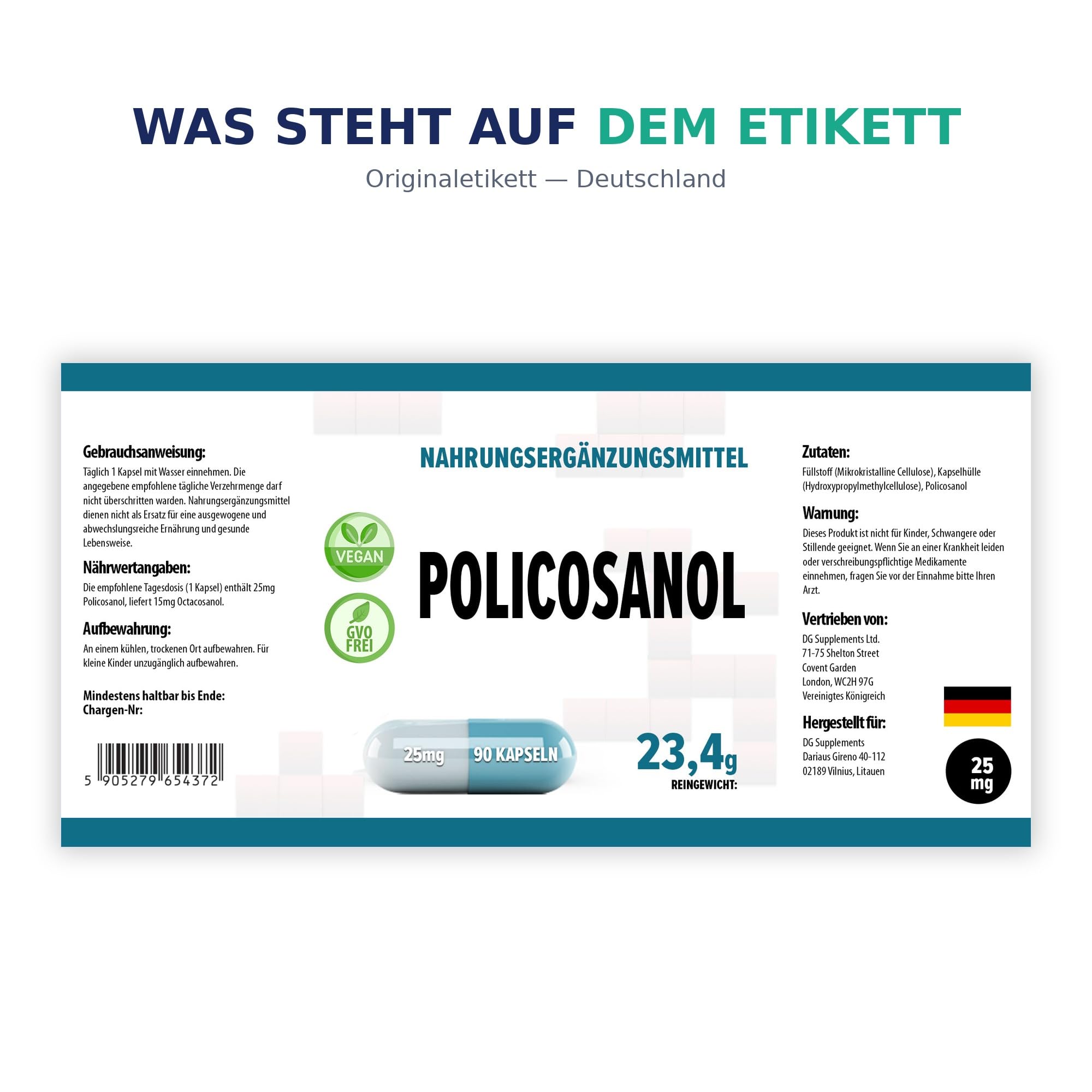 Hepatica Policosanolo 25 mg | da Canna da Zucchero | 90 Capsule Vegane | Scorta 3 Mesi | Ingrediente Unico | GMP & laboratorio indipendente