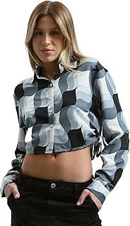 ريفين قميص قصير باكمام طويلة ورباط جانبي للنساء - اسود وابيض عصري