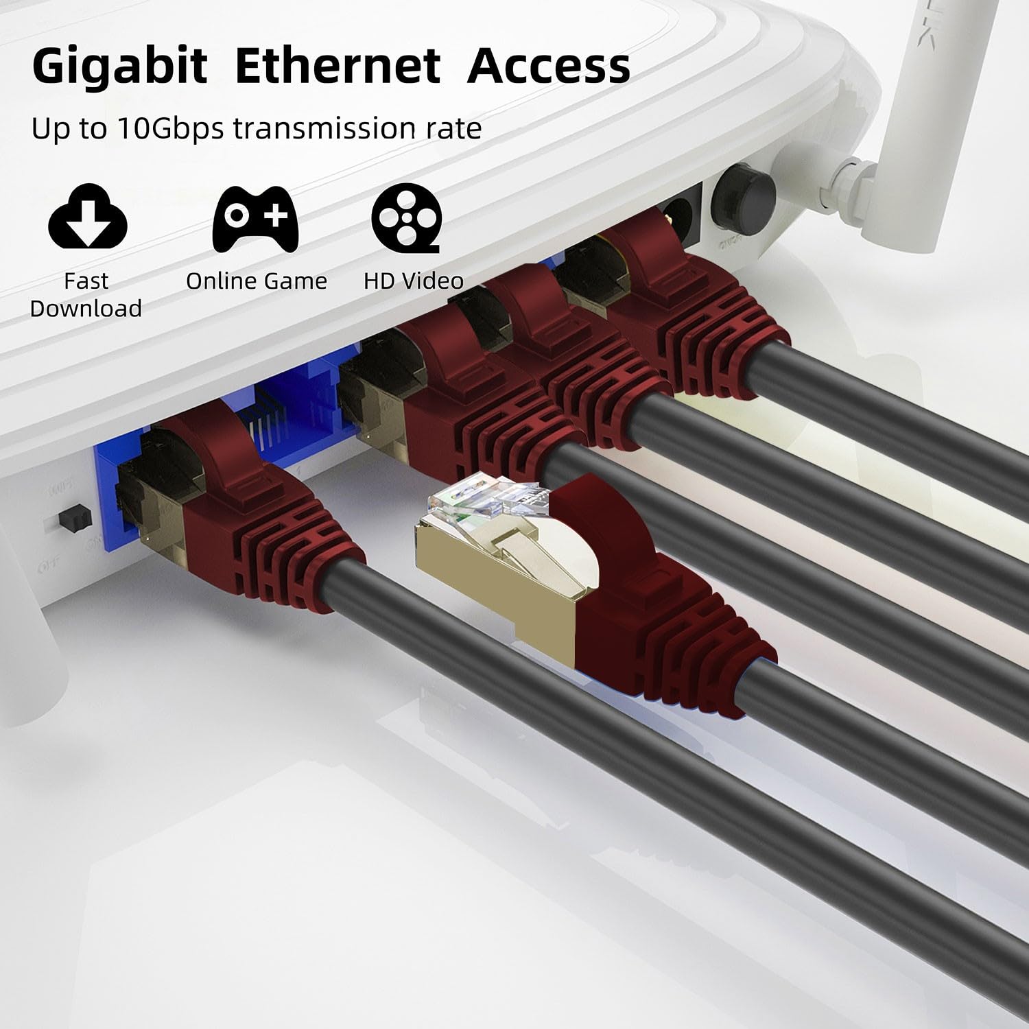 QualGear QG-CAT7O-250FT-BLK Câble Internet et Ethernet CAT 7 S/FTP haute vitesse pour extérieur - Résistant aux intempéries - 26 AWG, 10 Gbit/s, 600 MHz, contacts plaqués or, RJ45, cuivre OFC, 99,99 %