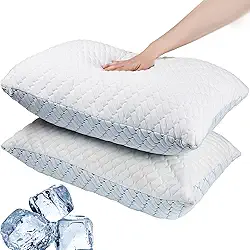 Travesseiros de espuma viscoelástica tamanho Queen Size Conjunto de 2, travesseiro refrescante ajustável para pessoas que dormem de barriga nas costas com capa de bambu removível lavável