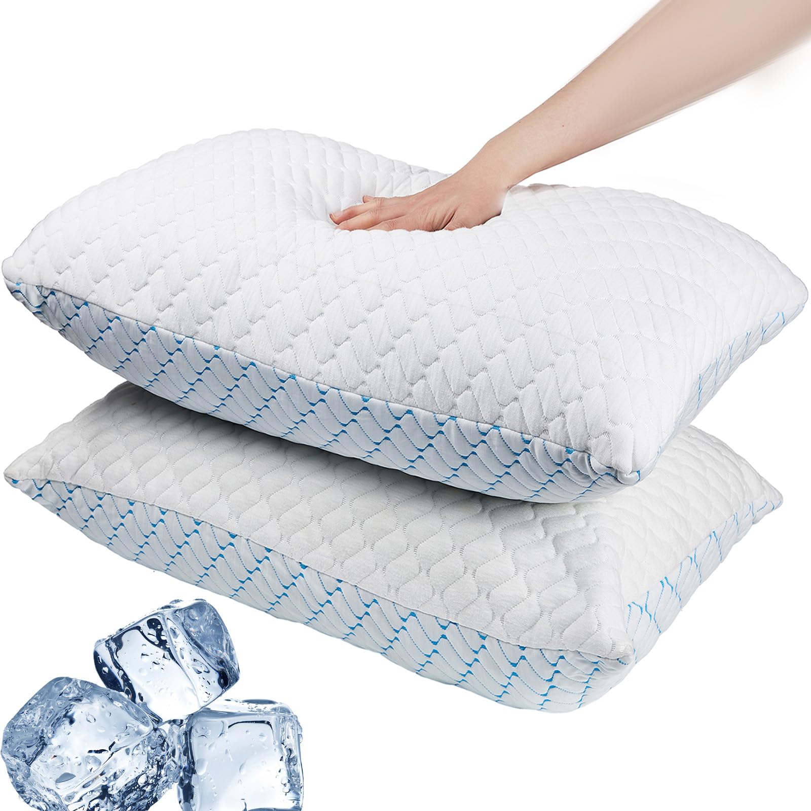 Memory Foam Pillows Standard Size Set of 2, Adjustable Cooling Firm Pillow for Side Back Stomach Sleepers with Washable Removable Cover