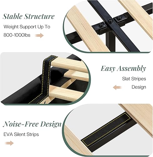 Miniatura 7 de Jocisland Base de cama tamaño Queen de 53.6 pulgadas de alto, cabecero de almacenamiento con luces LED y estación de carga, cama tapizada de Negro