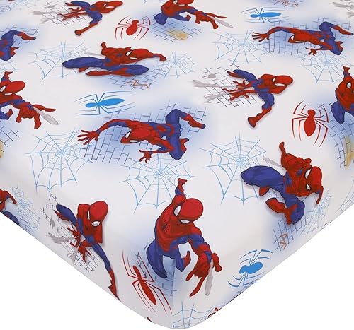 Miniatura 1 de Marvel Spiderman Sábana bajera ajustable para cuna 100% microfibra suave, sábana de bebé, se adapta a colchón de cuna de tamaño estándar de 28 x 52