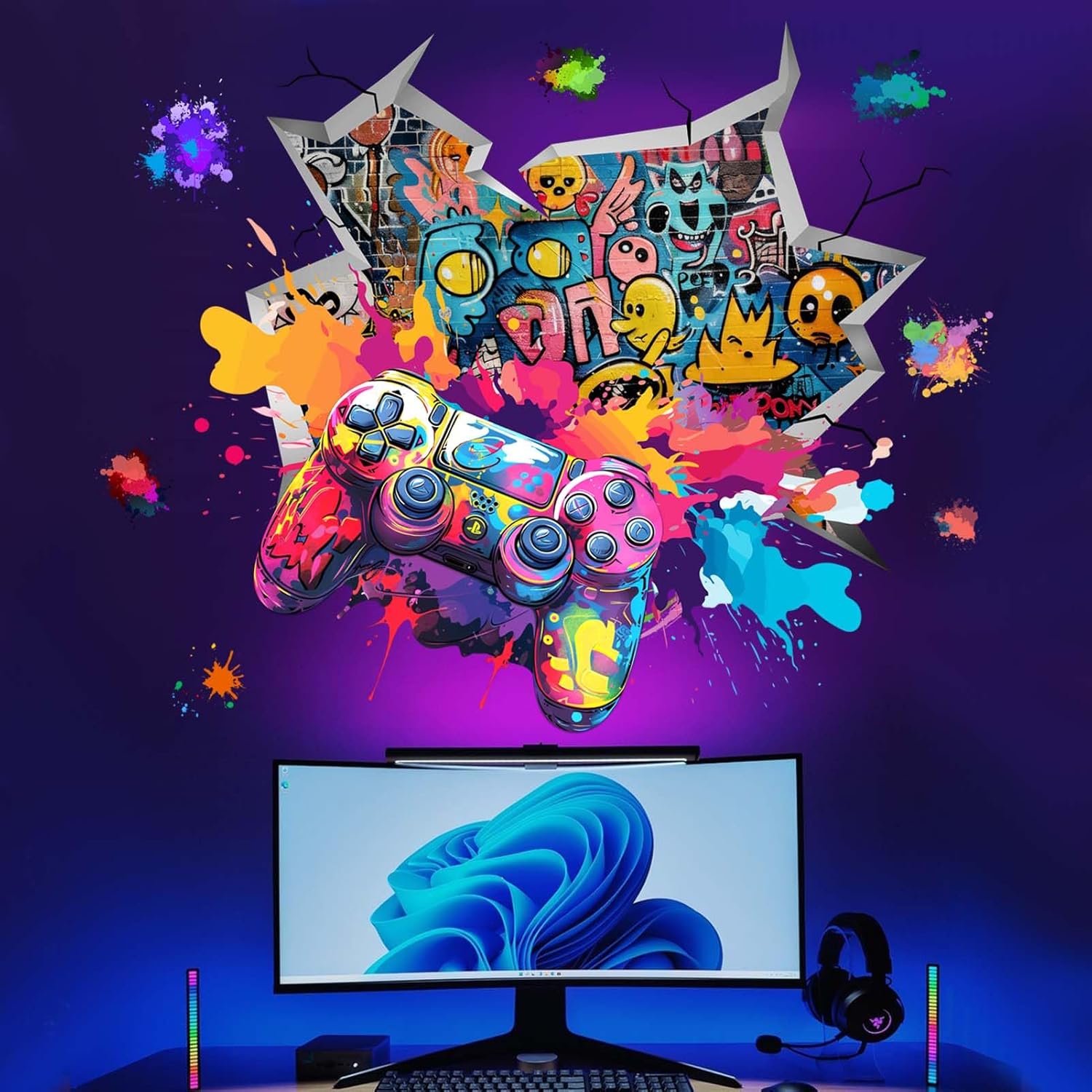 Amazon.com: Amimagen 3D Gamer Wall Stickers - Controller Games Joystick ...