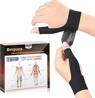 Precut Kinesiology Tape for Thumb Right, KTQUICK 12PCS Waterproof & Hypoallergenic Latex-Free Athletic Tape