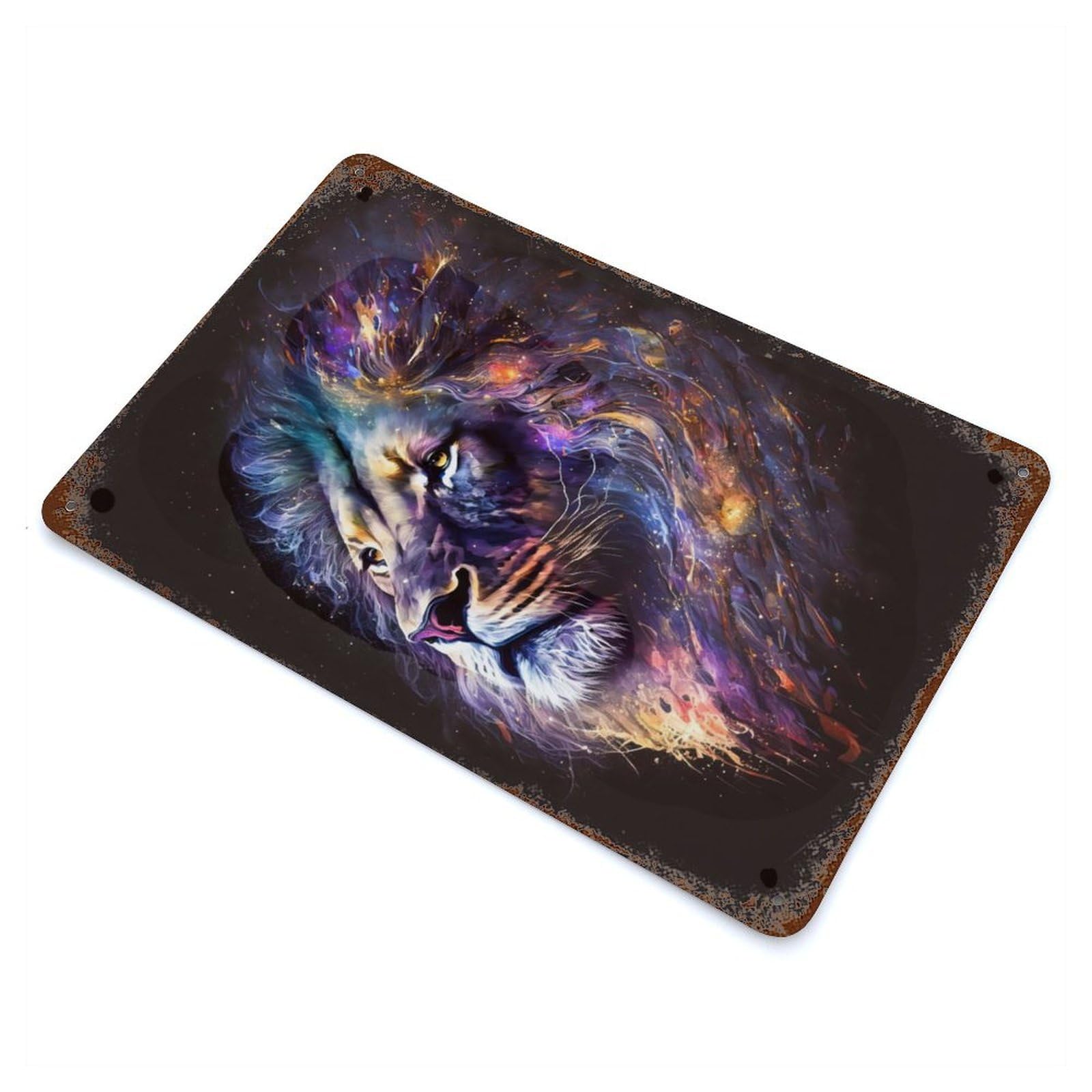 Lion Face Cosmic Galaxy Decorative Tin Sign 11.8"x7.9", Industrial Home Decor for Garage, Pub Or Kitchen