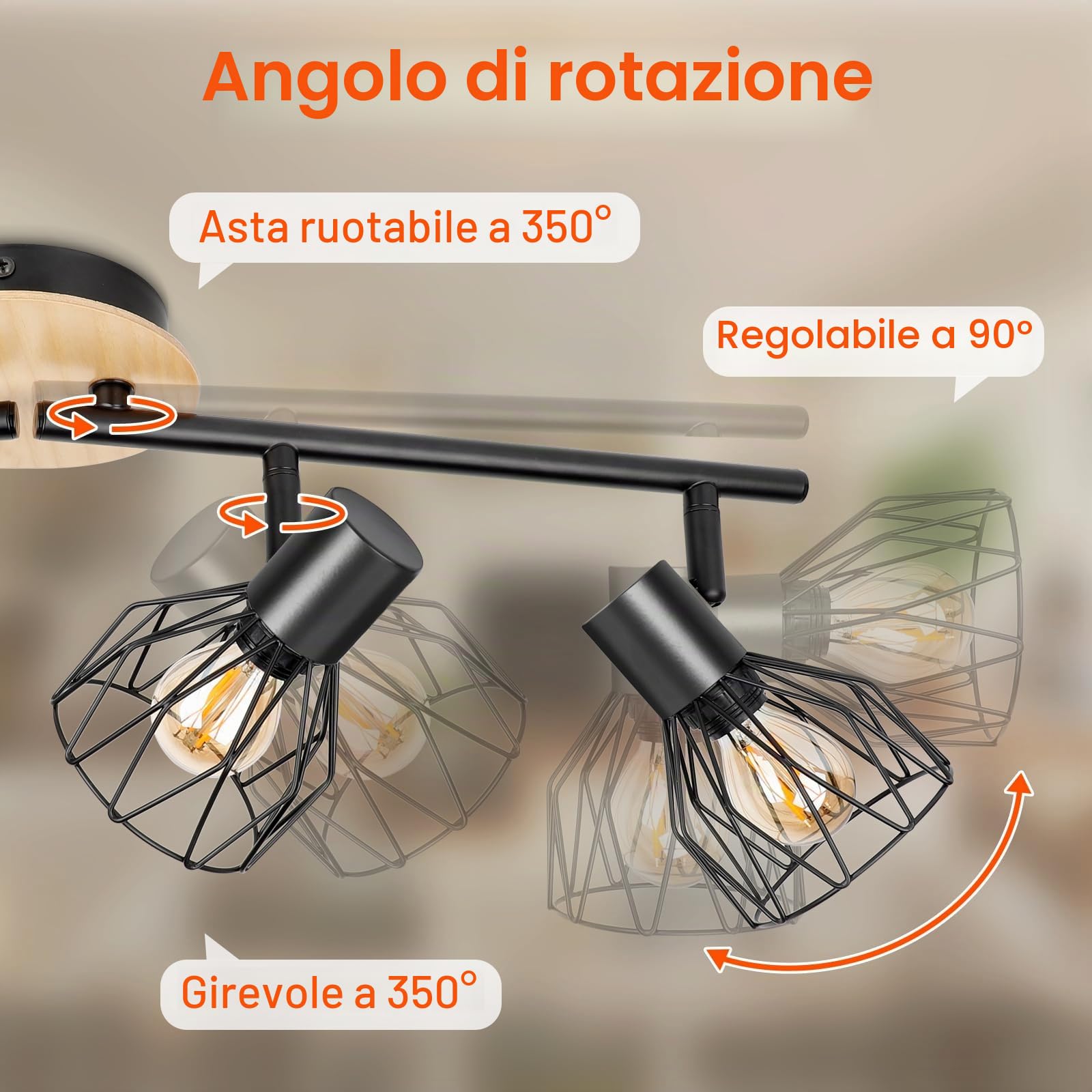 Ketom Faretti LED Soffitto 4 Luci, Faretto LED Interno Orientabile Nero