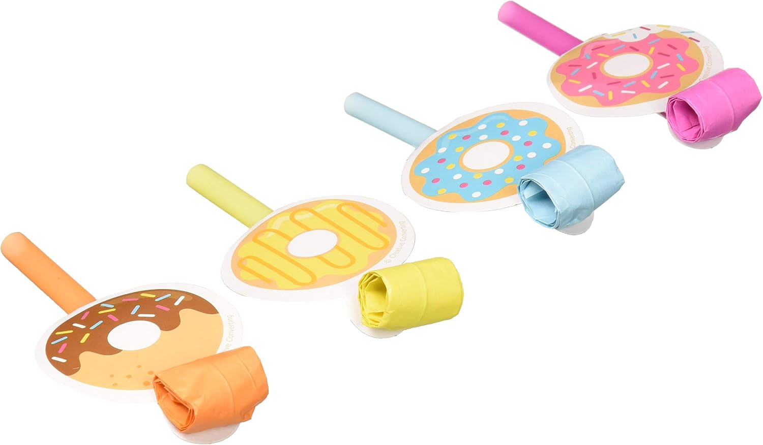 Creative Converting Donut Blowout Party Favors Dount Blowers, 5.25” x 2.55”, White