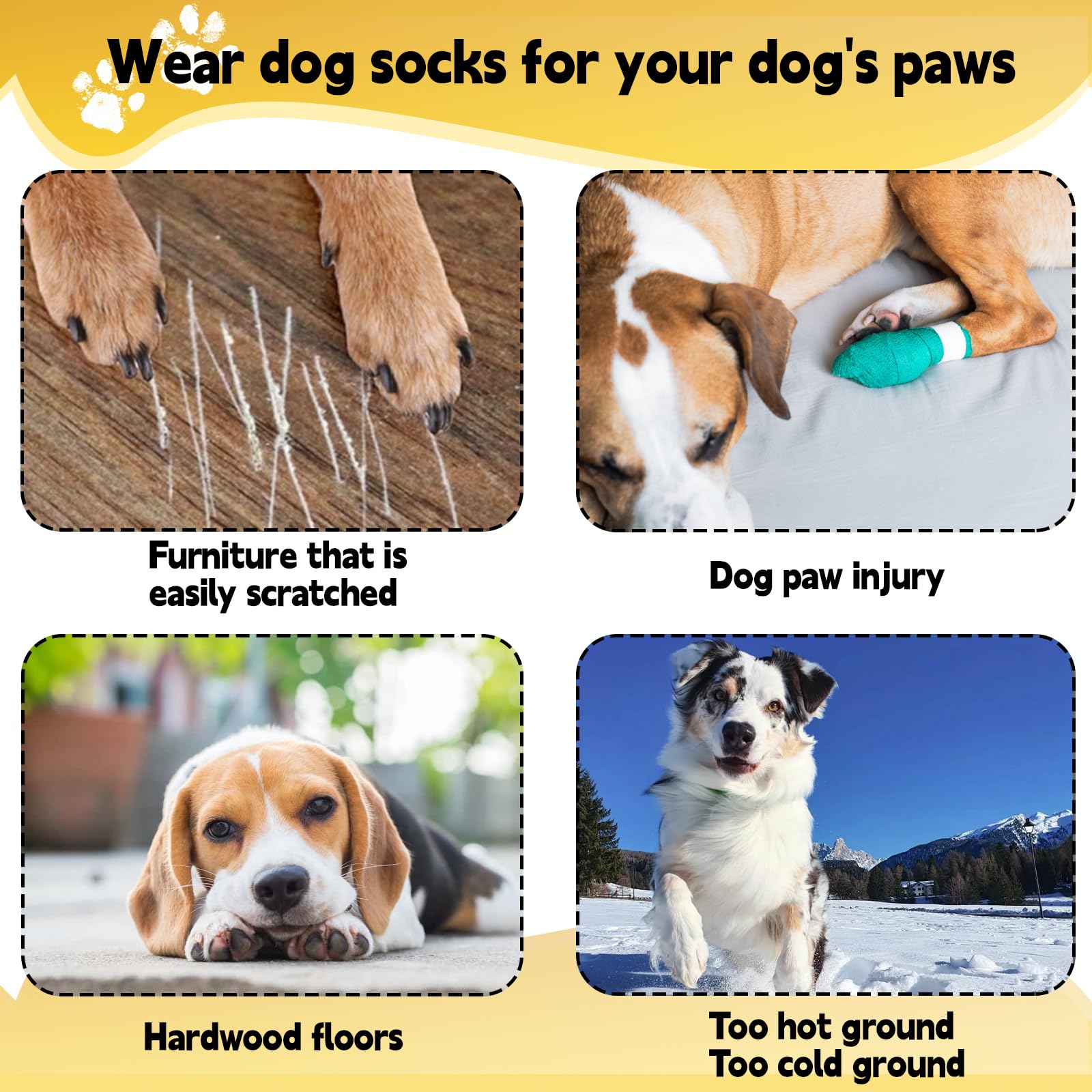 2 Paires Réglables Chaussettes Chien avec Adhérence Chaussettes pour Trottoirs Chauds/Froids Protection Coussinet Textiles et Accessoires pour Chiens Protège-Pattes Éviter Le Léchage Le Glissement(M)