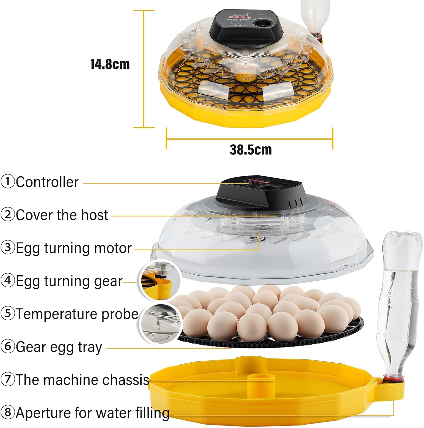 Diagram of JANOEL JN26 Egg Incubator components