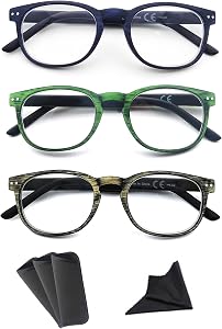 Reading Glasses Men Women Wood Grain Pattern Print Round Readers Sunglasses for Reading Outside Lightweight Comfy Fit 3 Pack