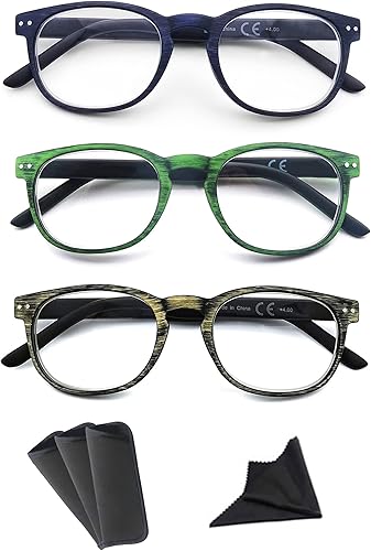 HAPJOYS Gafas de lectura para mujeres y hombres, elegantes, unisex, ligeras, para leer, color negrotortugatransparente, paquete de 3