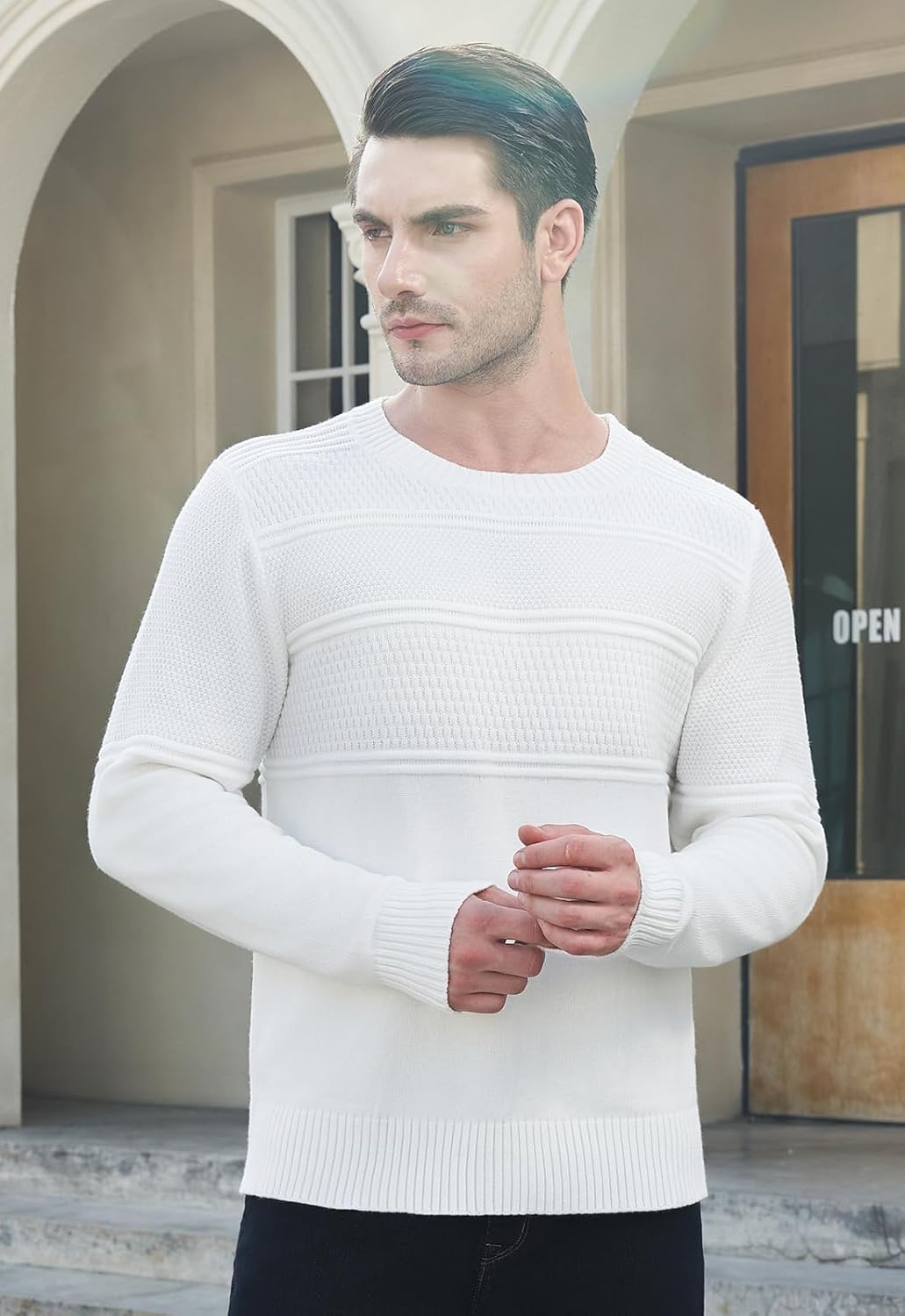 YTD Men's Crewneck Pullover Sweater Textured Knitted Sweaters Casual Loose Fit Sweaters with Ribbing Edge - Image 4