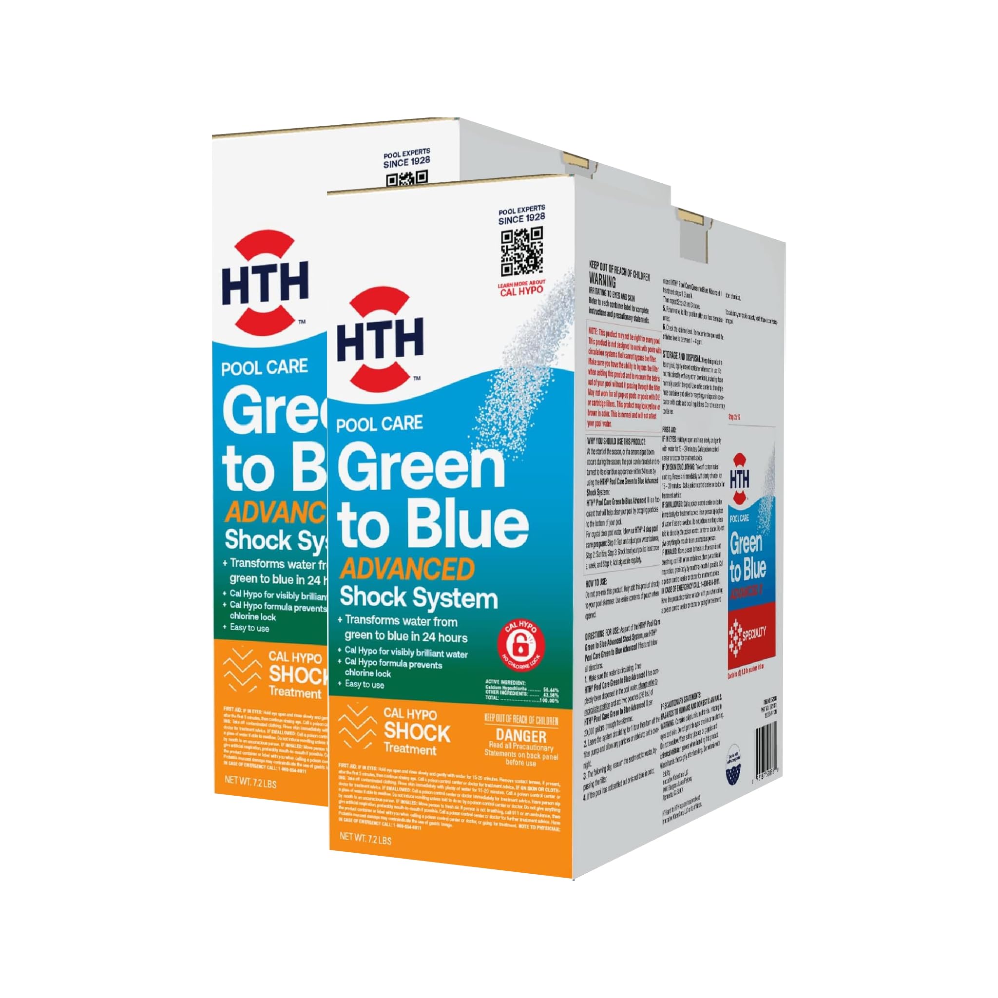 HTH 52038 Swimming Pool Care Green to Blue, Advanced Shock System, 2-Step Swimming Pool Care Solution, 1 Kit (Pack of 2)