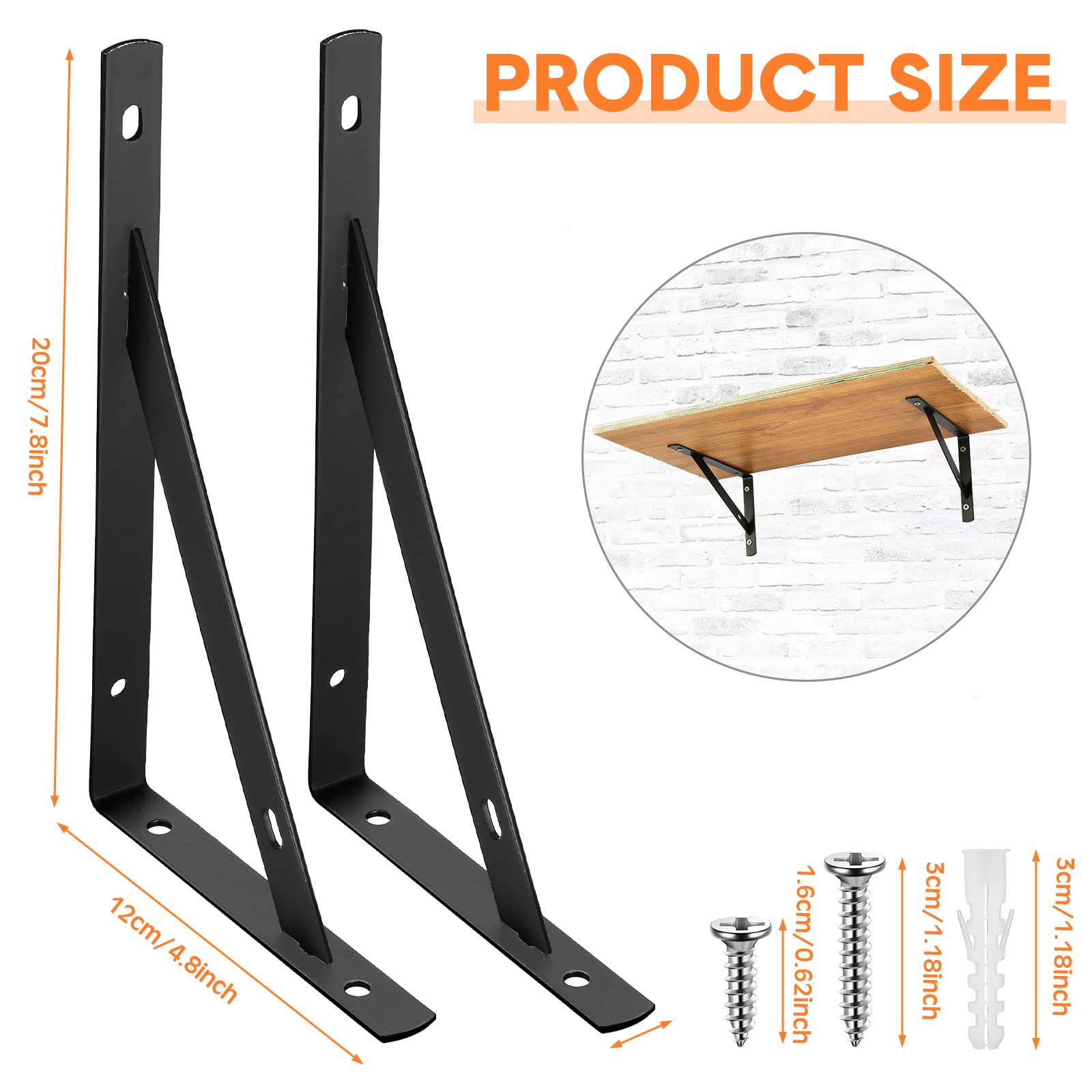 40 staffe per mensole resistenti da 20 cm in metallo staffa da parete angolare di supporto l staffe per mensole a 90 gradi triangolo angolo garage scaffalature a parete con scaffale, nero