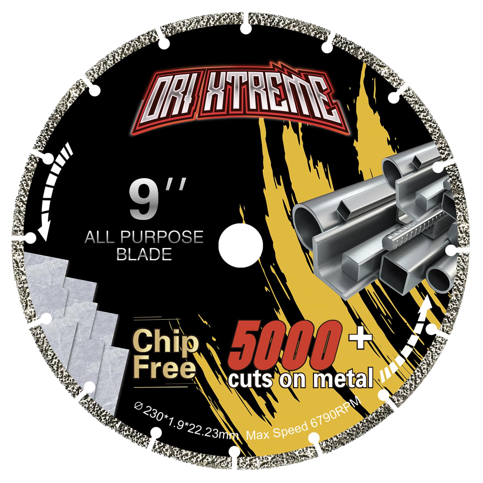 ORIXTREME Diamond Cutting Wheel 9 x 7/8 inch for Metal, Cut Off Disc with 5000+Cuts on Rebar, Steel, Iron and INOX