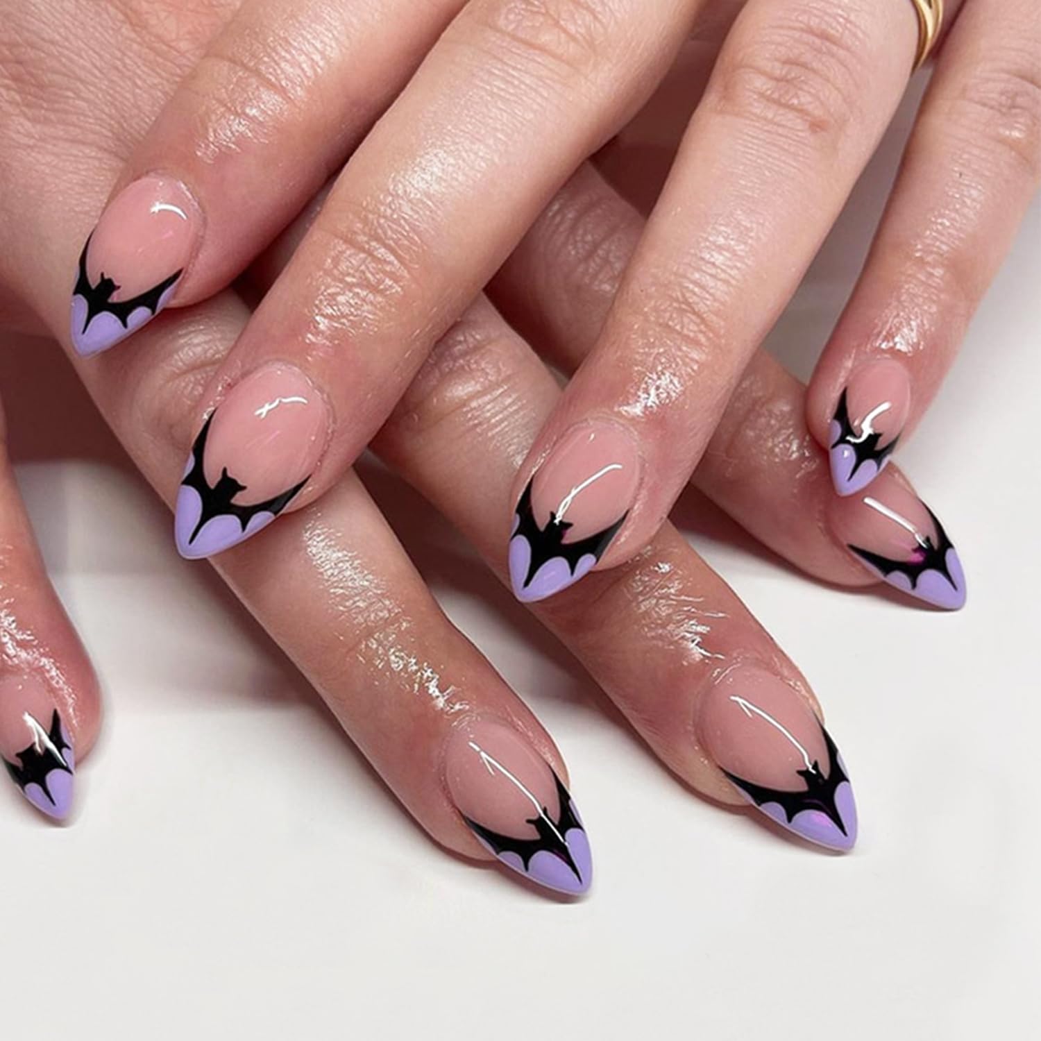Amazon.com: Halloween Press On Nails - Short Almond Bat False