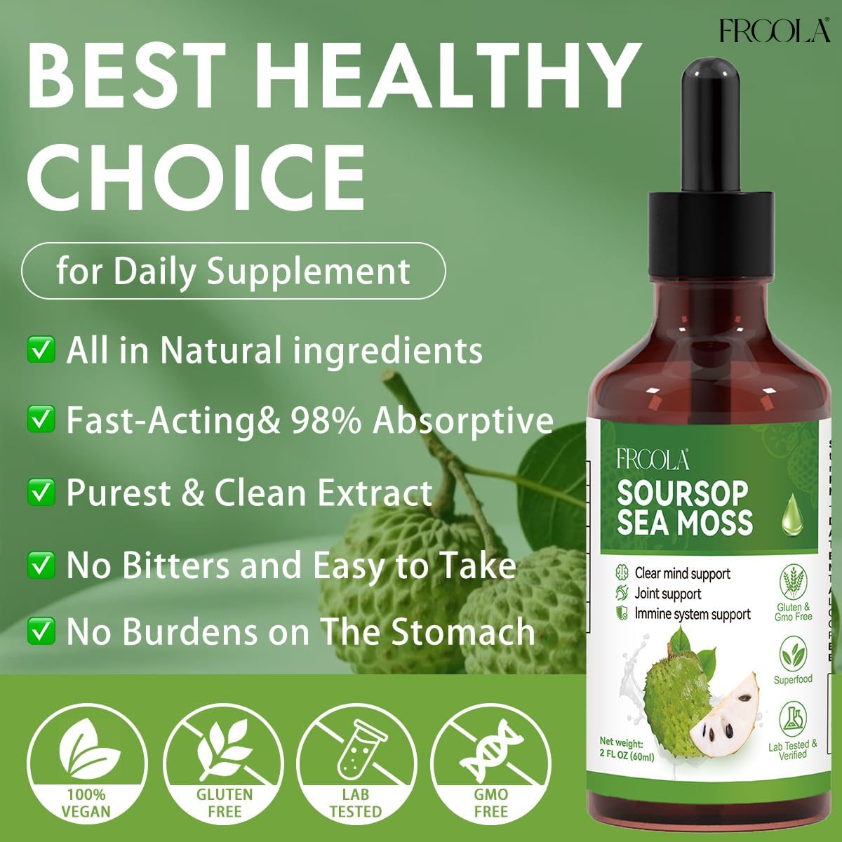 Soursop Bitters Liquid, Soursop with Sea Moss Liquid Supplement for Immune & Joint Support, Herbal Ectracts, Sugar/Gluten Free, Natural Flavor, 2 Fl Oz - Image 3