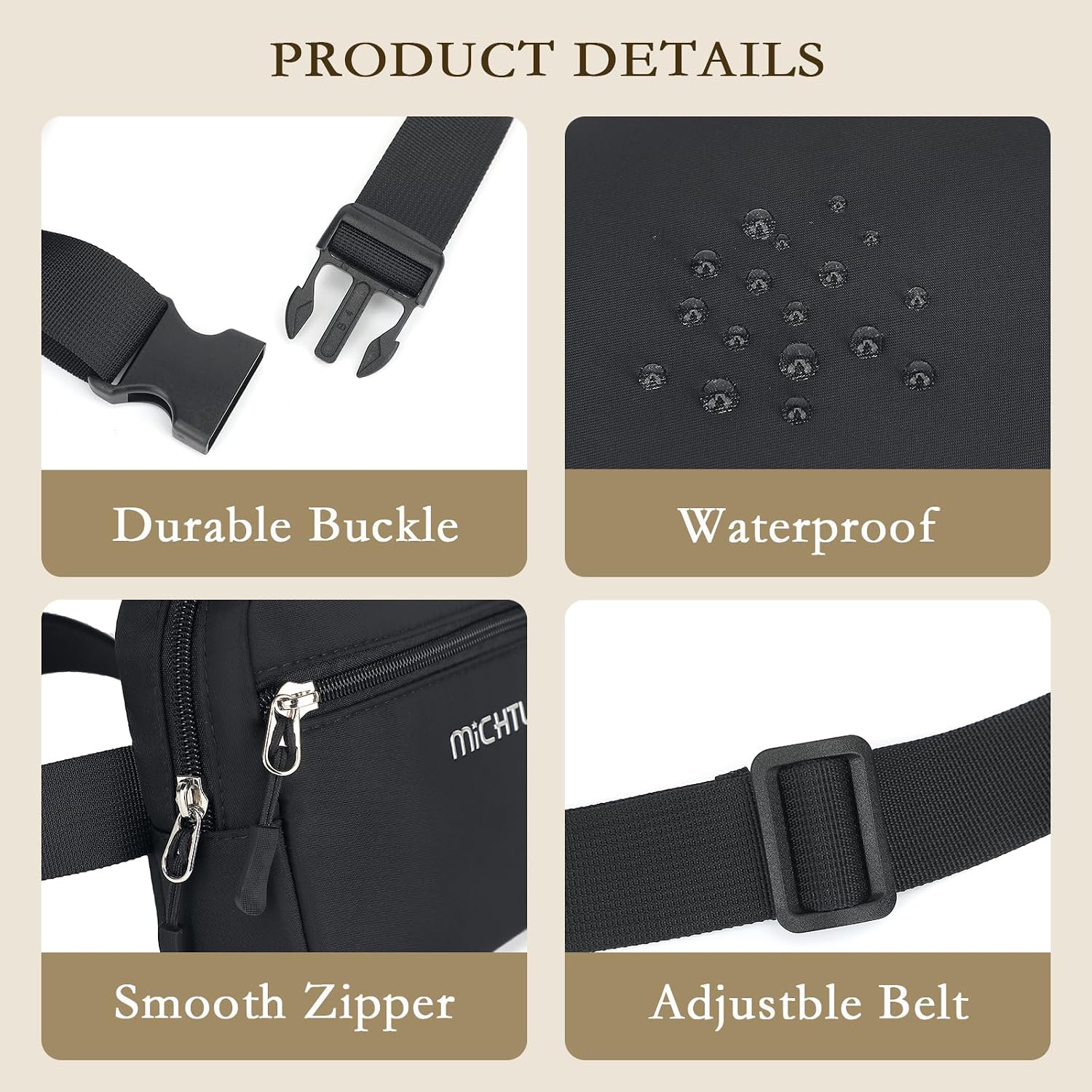 Belt Bag,Nylon Cross Body Fanny Pack for Women Men,Waterproof Fashion Waist Packs,Crossbody Bags with Adjustable Strap (Black)