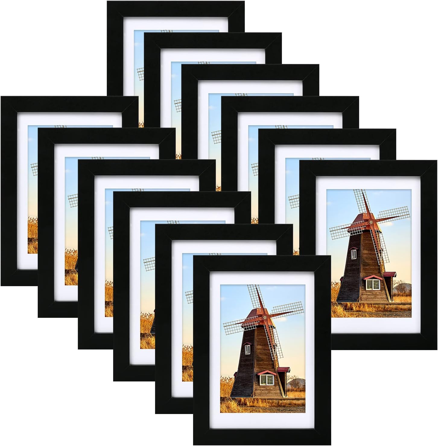 HappyHapi4x6 Picture Frame 12 Pack Photo Picture Frame with Real Glass for Wall or Tabletop Display Decor 4x6 Frames Collage for Photos/Artwork/Paintings (Black)