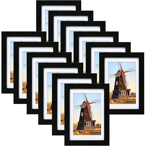 HappyHapi 4x6 Picture Frame 12 Pack Photo Picture Frame with Real Glass for Wall or Tabletop Display Decor 4x6 Frames Collage for Photos/Artwork/Paintings (Black)
