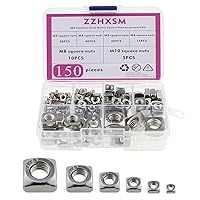 Vista 1 de Kit surtido de tuercas cuadradas métricas de acero inoxidable 304, 150 piezas, M3-M10, plata