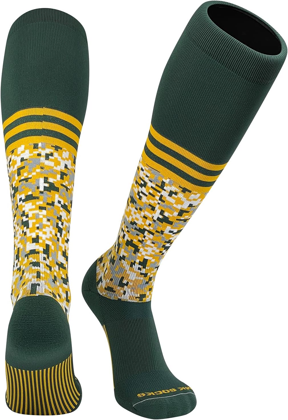 Digital Camo Stripe Green Gold Knee-High Long Sports Socks (M)
