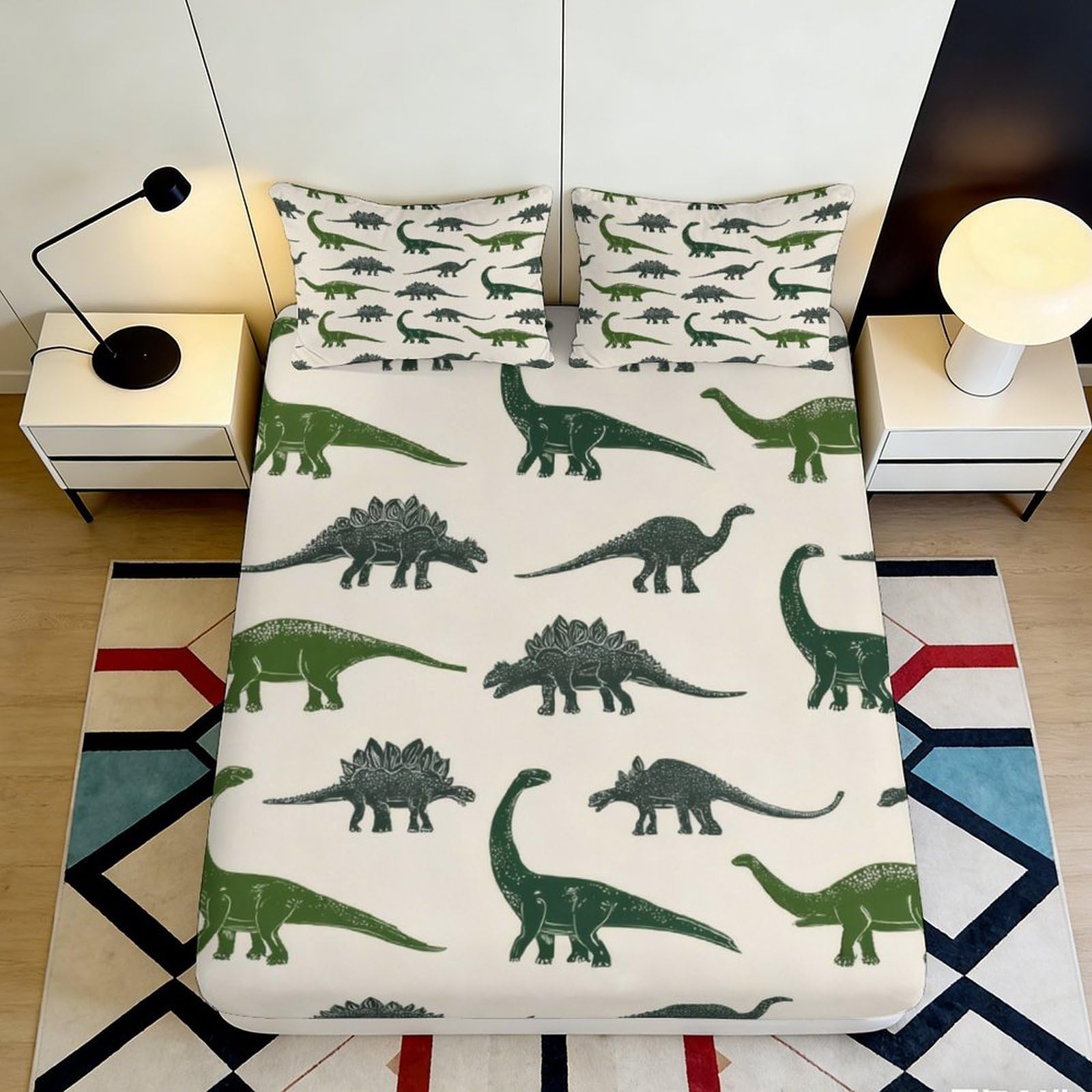 Qjzxknhpgr Style-5 3D Printed Dinosaur Pattern Fitted Sheet Microfiber Soft Breathable Green Bed Sheet For Bedroom Dorm Mattress Protection Decor 90X200x25cm