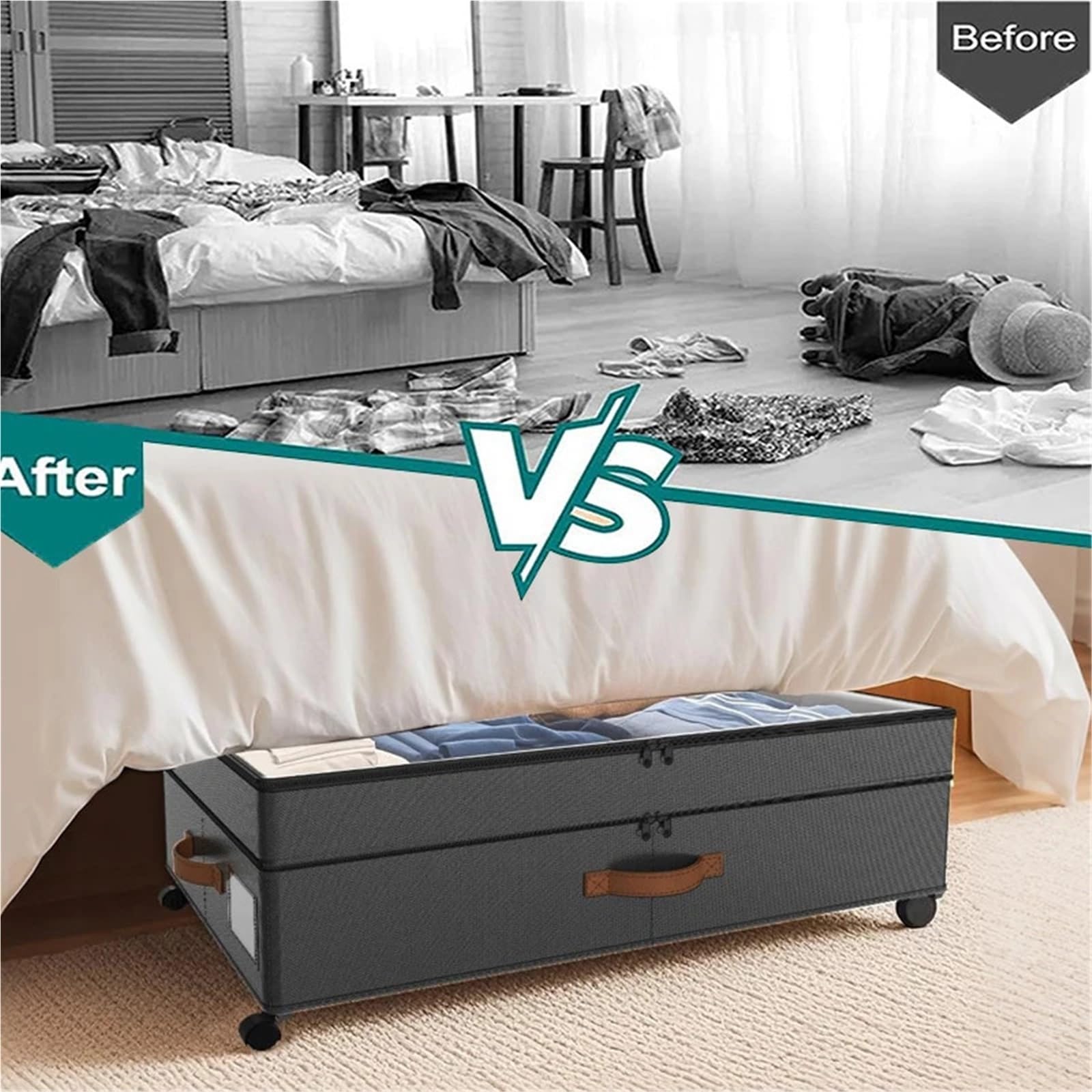 Scatole in Tessuto Comodo Contenitore sottoletto su Ruote, contenitori sottoletto Super-dimensionati da 72 Litri, scarpiere Rialzate da 11 Pollici con coperchi Trasparenti
