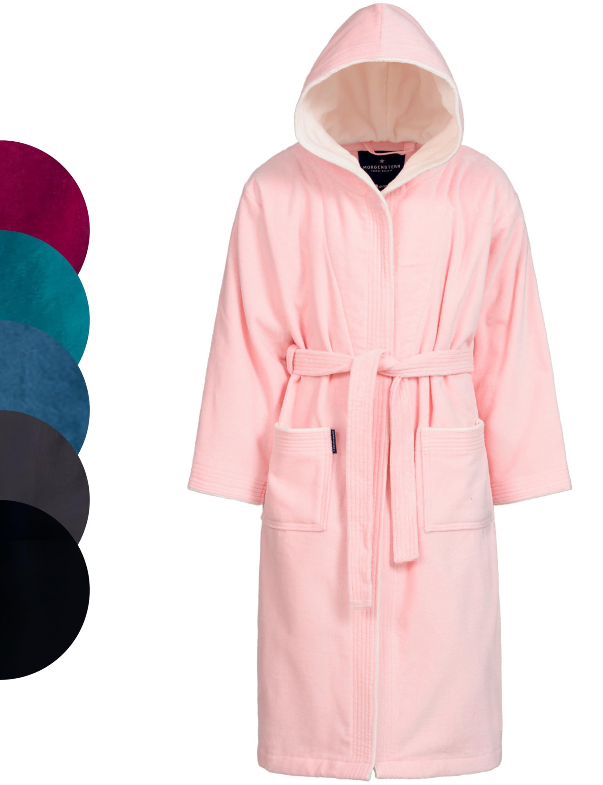 Morgenstern Bademantel Kinder & Teenager I Kapuze I 100% Baumwolle I Velours I Lang I 9-10 Jahre I 134-140 cm I Rosa