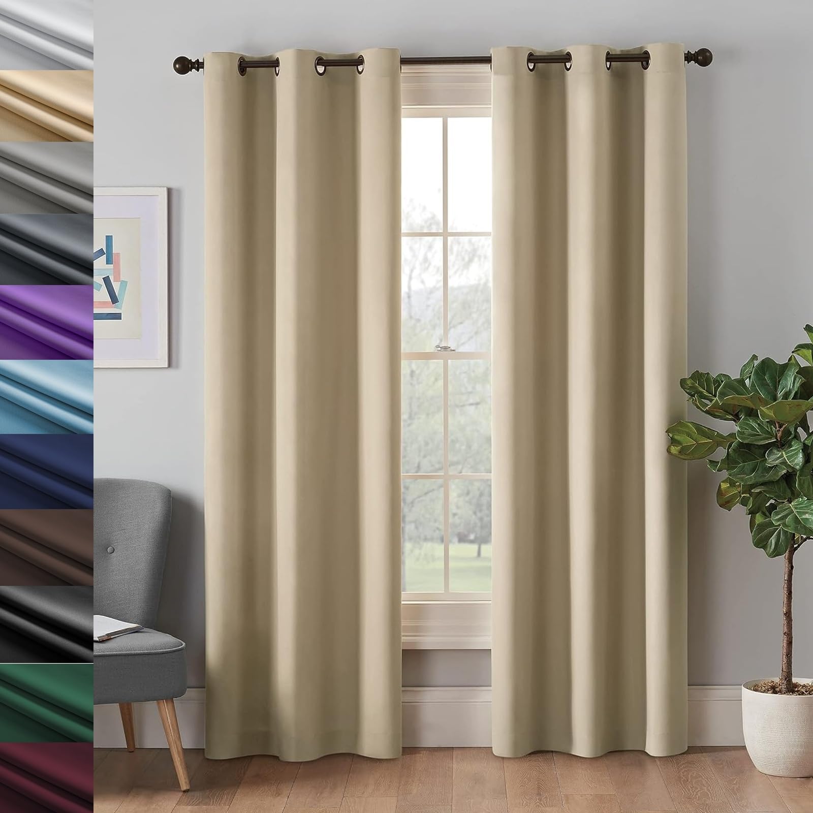 LEPINGJIA Blackout Curtains 100 x 250cm Uv Block And Privacy Protection Solid Curtains For Kitchens, Thermal Insulated Eyelet Curtains, for Bedroom and Living Room Set of 2 Panels, Beige