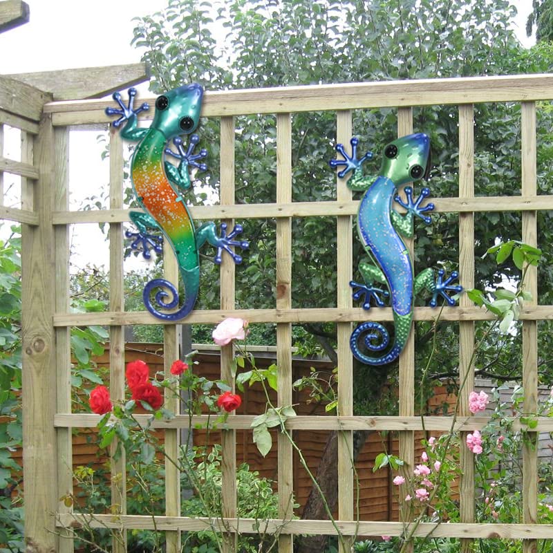 Adornos de Jardín Arte de Pared Gecko, decoración de jardín, estatuas de Animales al Aire Libre, Accesorios en Miniatura, esculturas for Patio, Juego de 2 Escultura de jardín