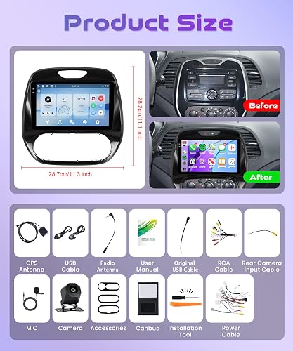 4G+128G Wireless Carplay Android Autoradio per Renault Captur Clio 2011-2018 9 Pollici Incell Schermo Autoradio con Android Auto GPS Navi WiFi Mirror Link Bluetooth FM/RDS/EQ/SWC Telecamera Posteriore - 8