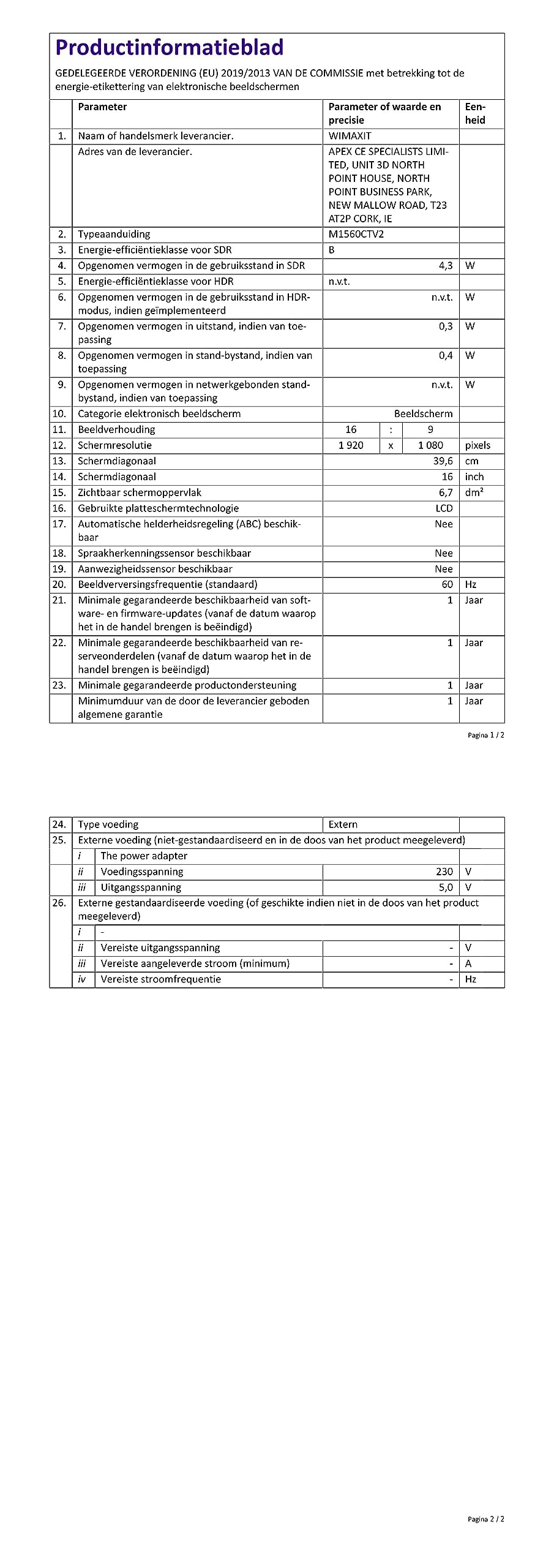 Wimaxit 15.6" Full HD Portable Monitor Touch Screen IPS Nonglare Built