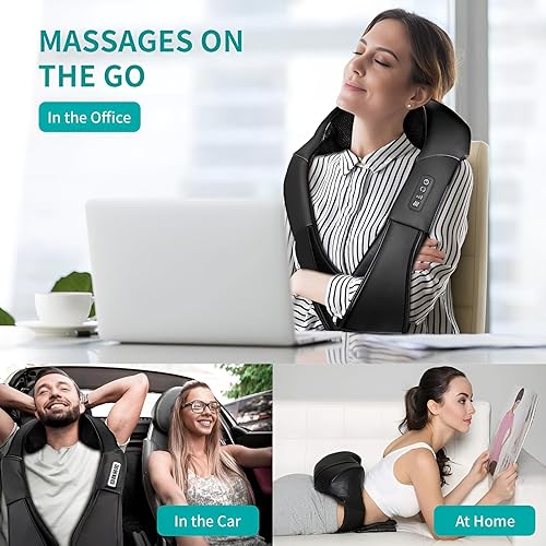 Miniatura 6 de Shiatsu Masajeador de cuello y hombros para aliviar el dolor, masajeador eléctrico de cuello con calor para relajación de espalda, hombros y