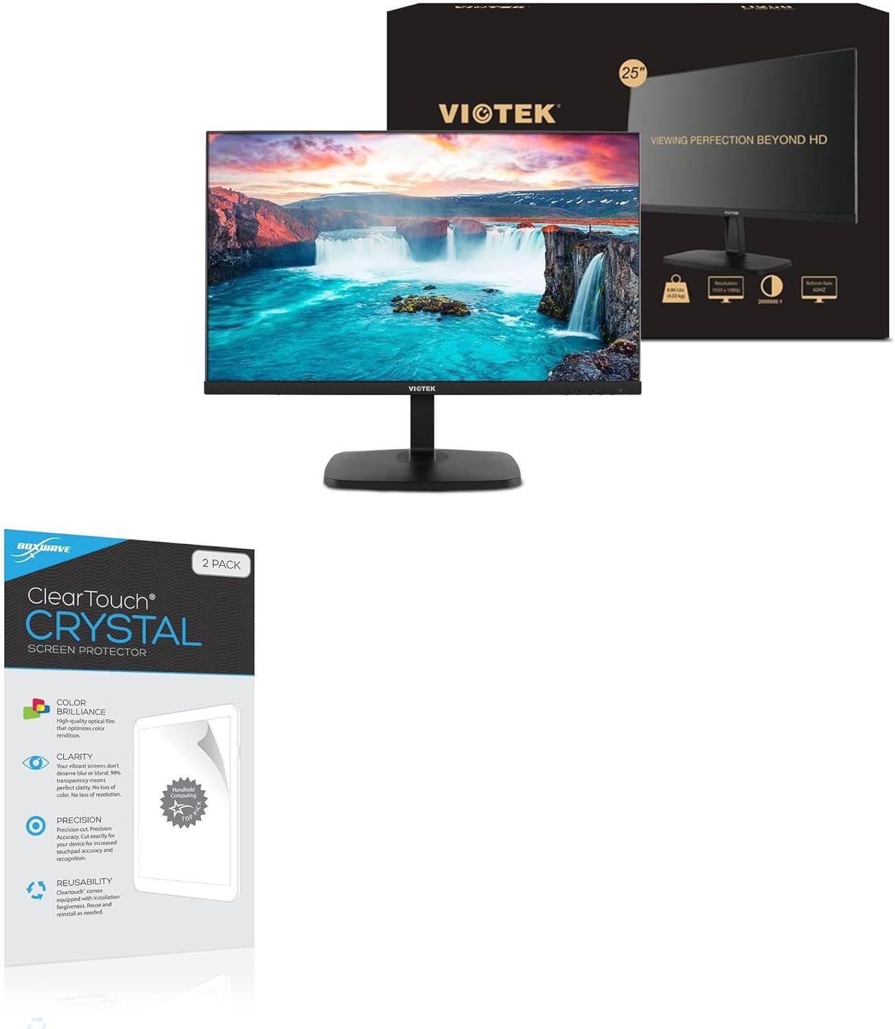 BoxWave Screen Protector Compatible with Viotek LED Computer Monitor H250 Widescreen (25 in) - ClearTouch Crystal (2-Pack), HD Film Skin - Shields from Scratches