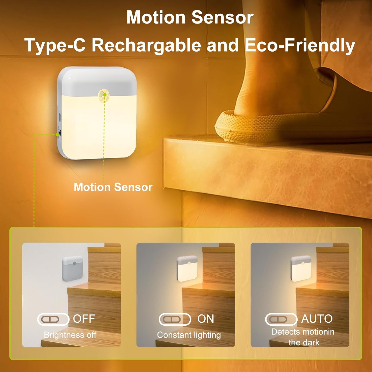 4 Pack Motion Sensor Night Light, Rechargeable Battery Night Lights Warm White, Portable Mini Motion Activated Night Light for Wall, Hallway, Kids Room, Stairway, Cabinet