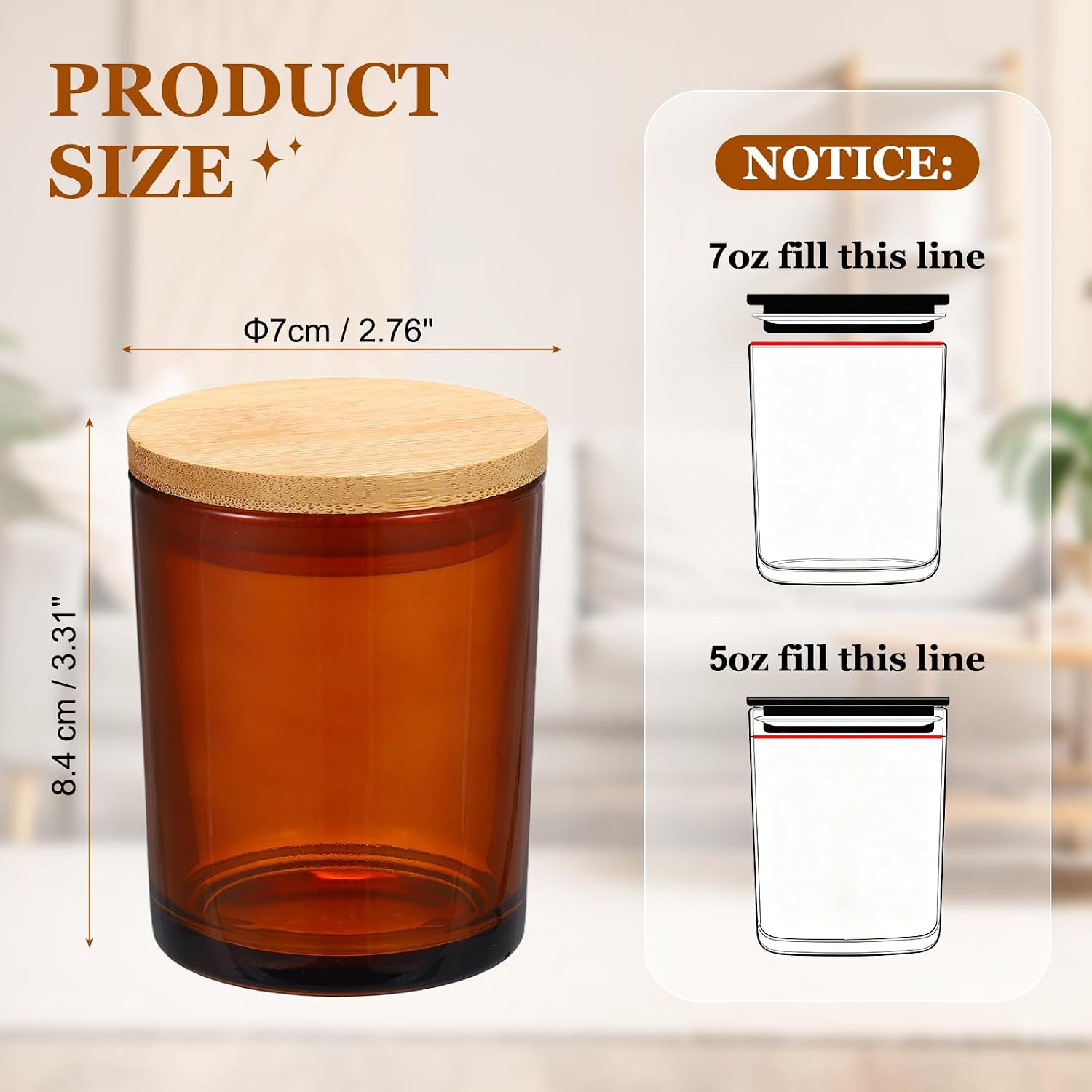 METALLIXITY 7oz Glass Candle Jars with Bamboo Lids Bright Brown image 2
