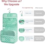 Narwey Sac de toilette suspendu Femmes Voyage Articles de toilette Sac de maquillage cosmétique Organisateur imperméable pour les filles (Green Leaf)