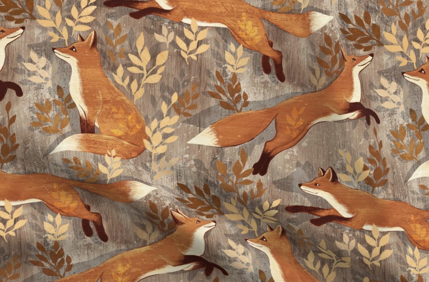 Spoonflower Fabric - Woodland Animals Leaves Nature Autumn Forest Woods Fox Cottagecore Printed on Petal Cotton Fabric Fat Quarter - Sewing Quilting Apparel Crafts Decor