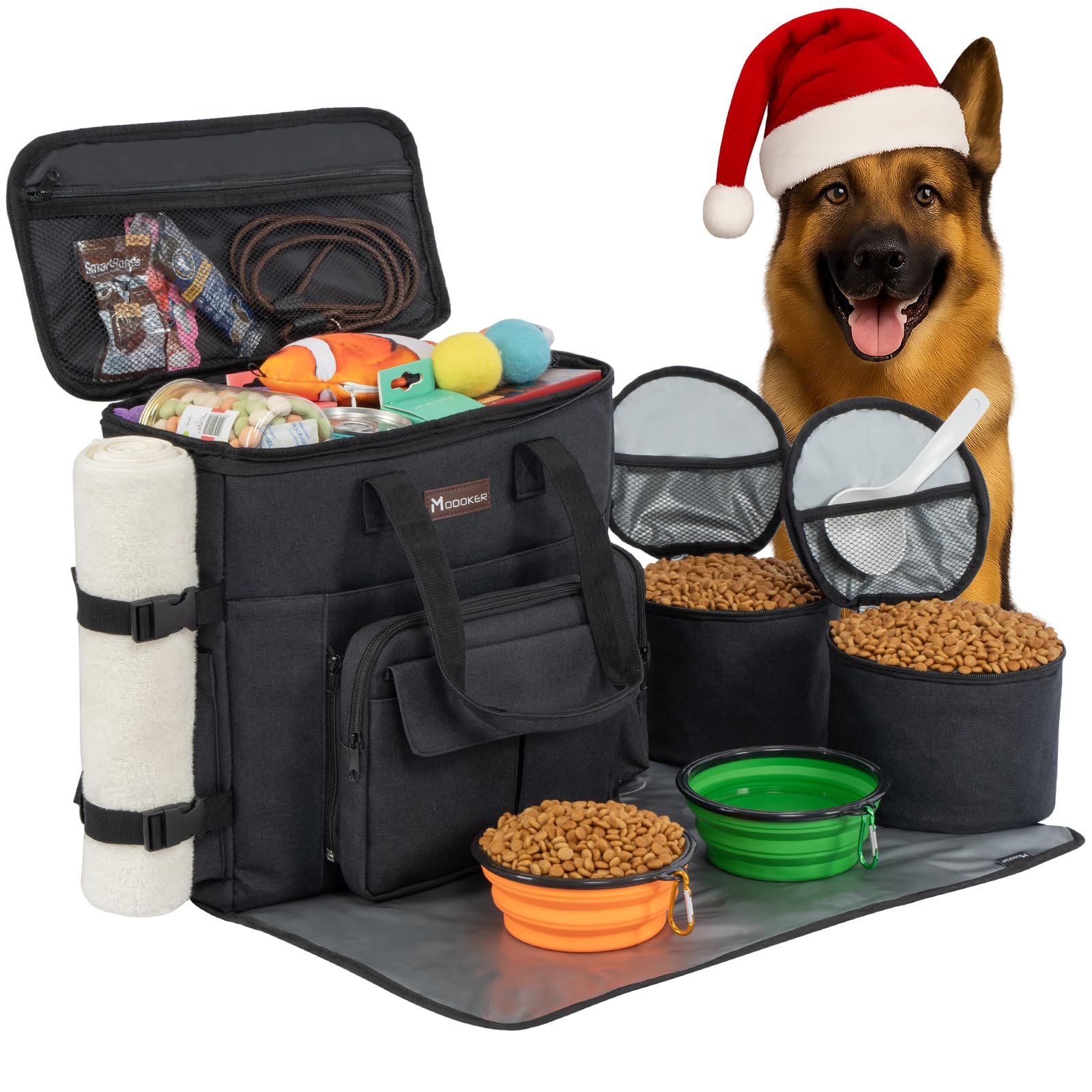 Modoker Dog Travel Bag with 2 Collapsible Dog Bowls, 1 Dog Backpack, Airline Approved Pet Travel BagOrganizer for Supplies & Accessories, 2 Travel Dog
