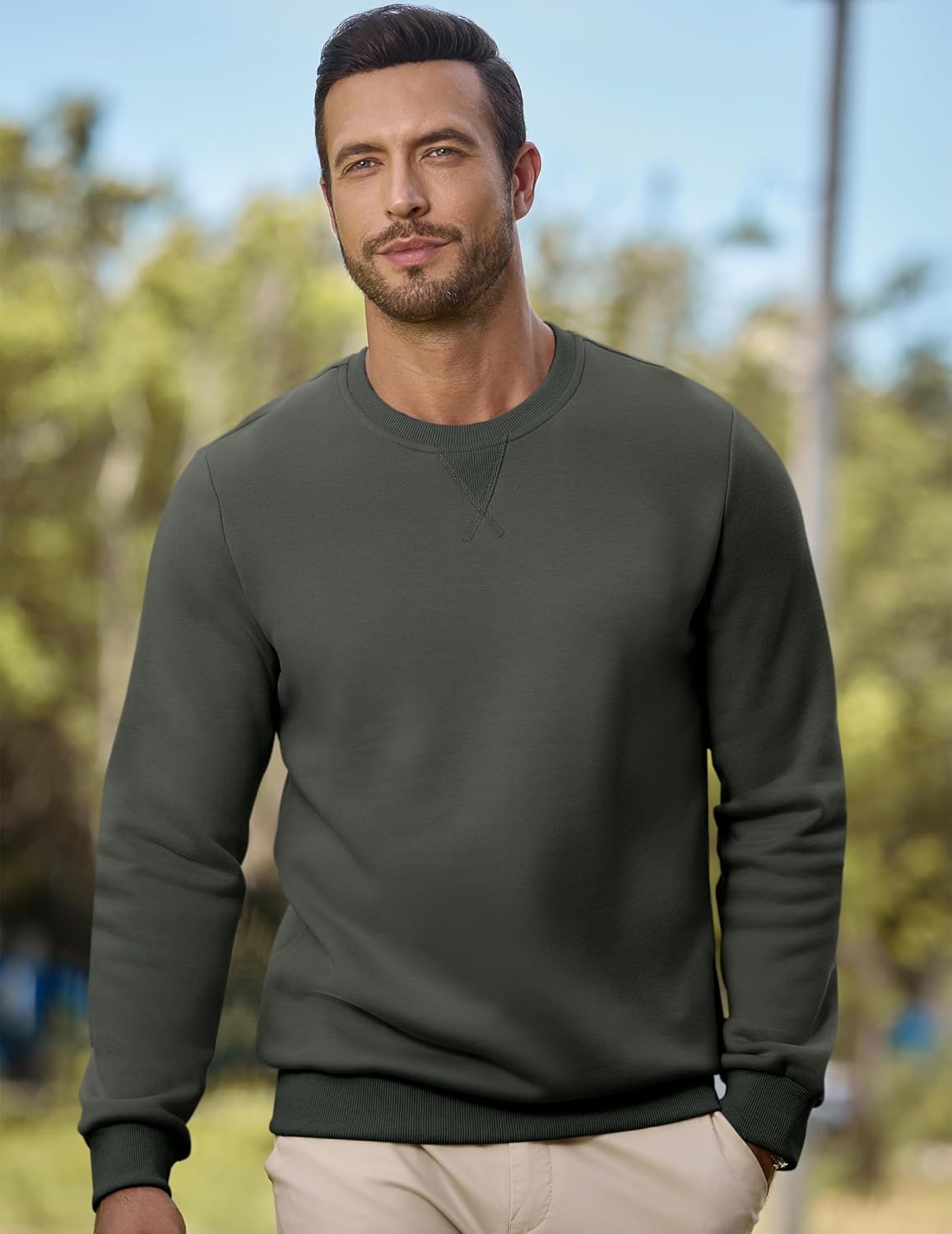 JMIERR Mens Cotton Sherpa Lined Sweatshirts Casual Fleece Long Sleeve Crewneck Fall Winter Pullover Shirts - Image 8
