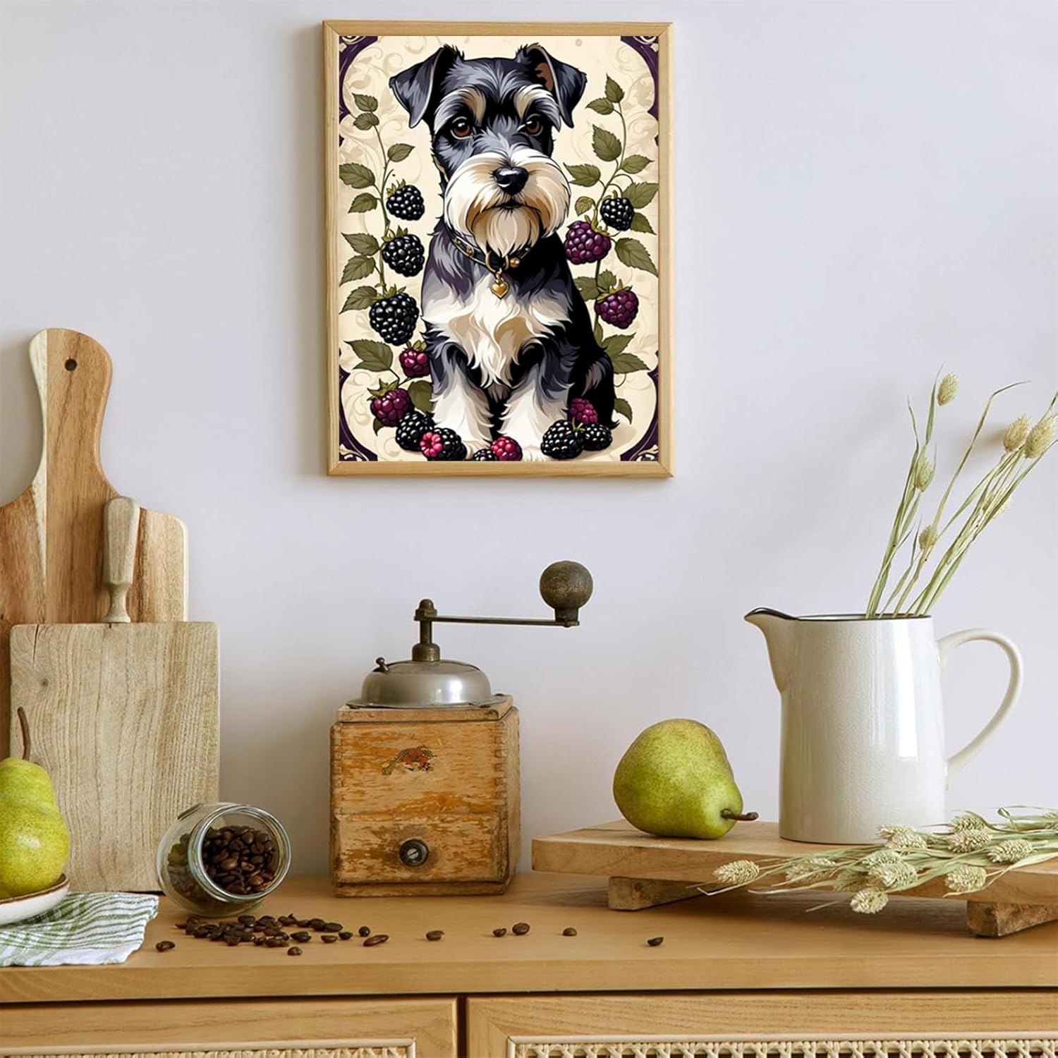 EATUKYIC Miniature Schnauzer Diamond Painting, BlackBerry and Animal Dogs Diamond Art Kits for Adults Full Drill Diamond Painting Kits 5D Gem Art Gift Wall Home Decor 12x16 inch