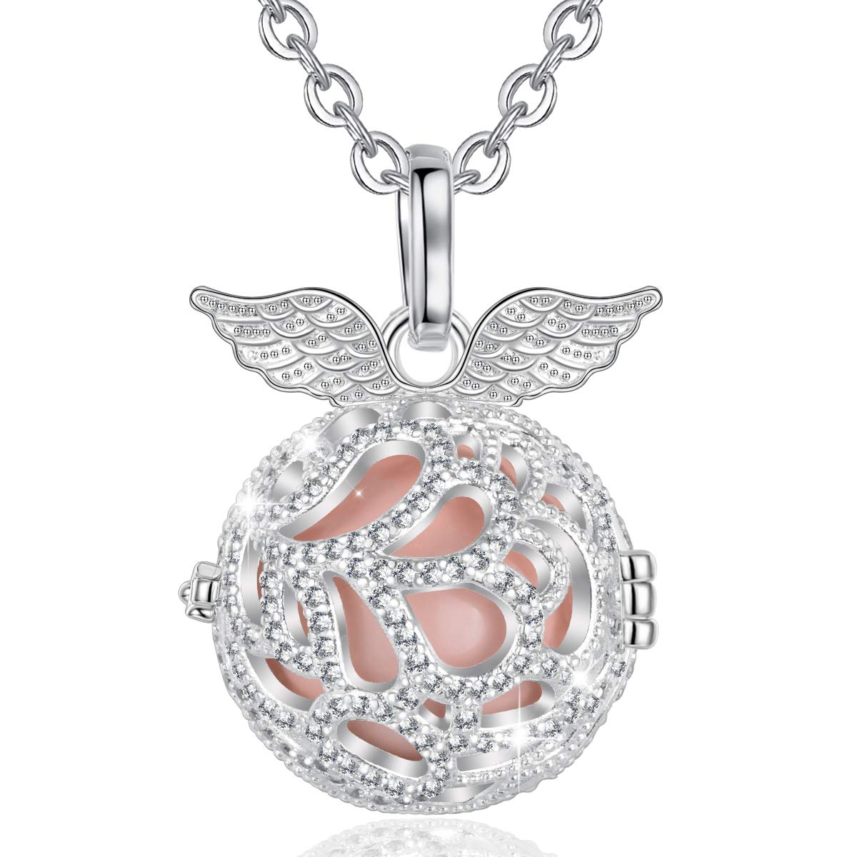 AEONSLOVE Collana Angeli Gravidanza, Collana Lunga Donna Ali d'angelo Con Ciondolo Chiama Angeli Bola Messicana Maternita per Mamma e Bambino Regalo Originale Bel Gioielli