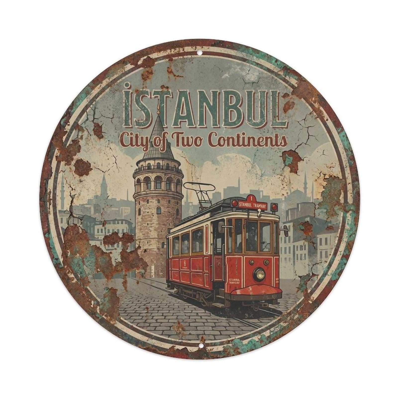 Vintage Travel Istanbul Turkey Iconic Vintage Metal Tin Sign Plaque Wall Decor for Cafe, Club Bar, Office, Garden Metal Poster 8x8Inch