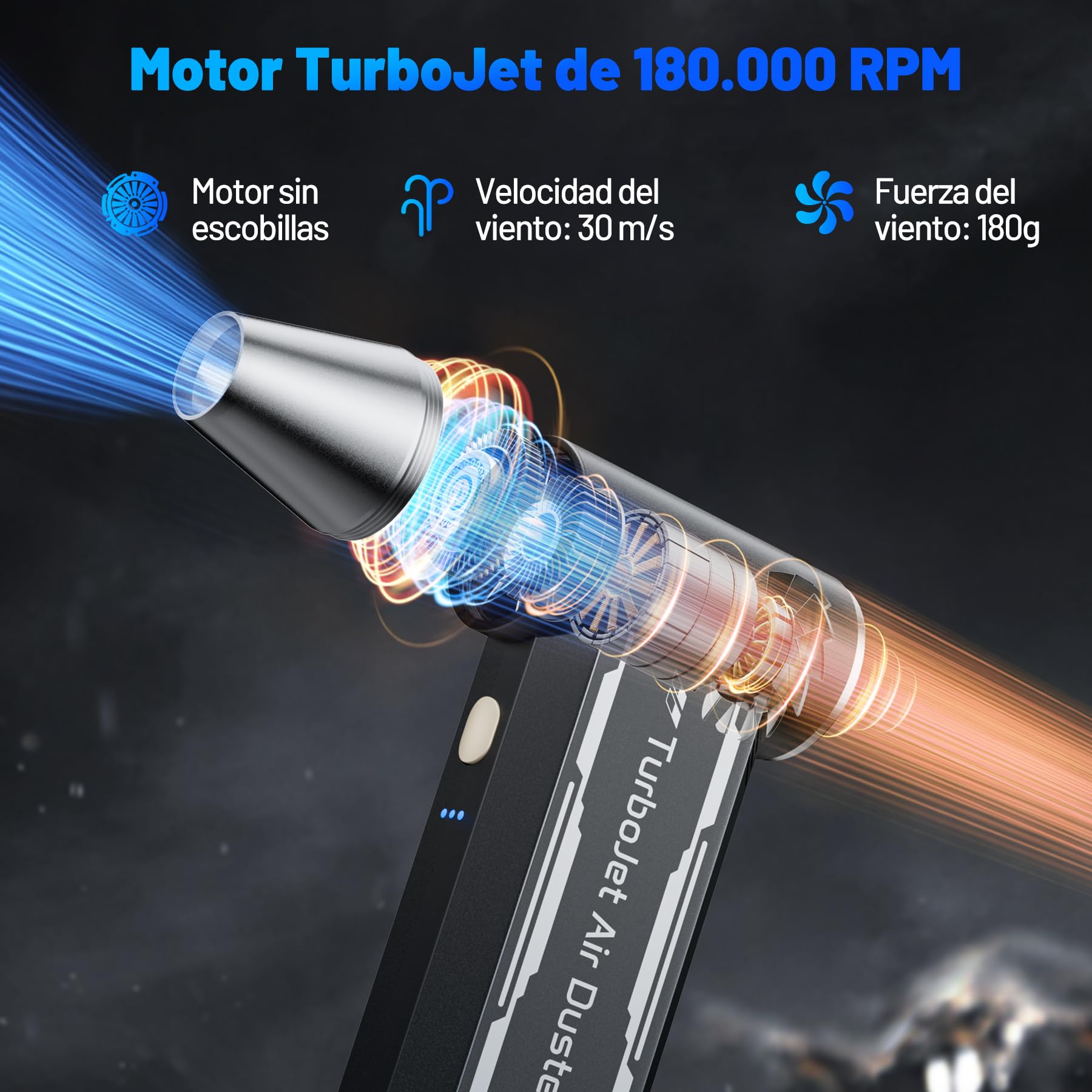 L8 Soplador de Polvo Eléctrico, 180000 RPM Aire Comprimido Limpieza PC, 4 Velocidades Recargable Soplador de Aire con Batteria 8000mAh, Para PC, Teclado, Portátil, Coche, Casa
